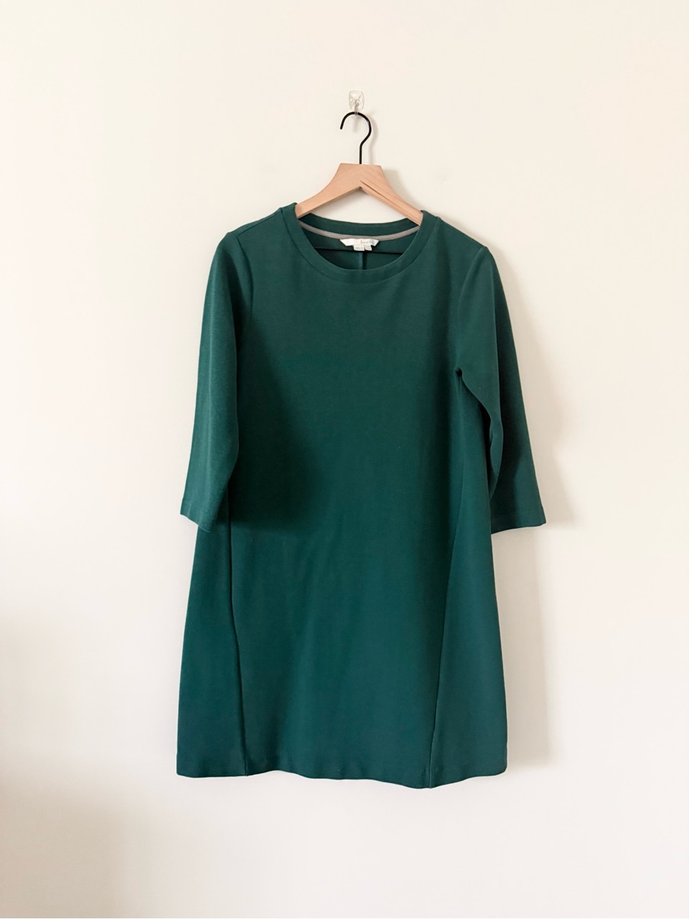 Boden Green Ottoman Ribbed Knit 3/4 Sleeve Shift Tunic Dress 10R